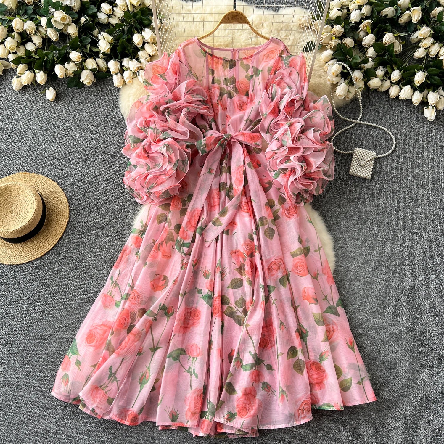 A-line Chiffon Maxi Dresses with Flutter Sleeves Fuchsia
