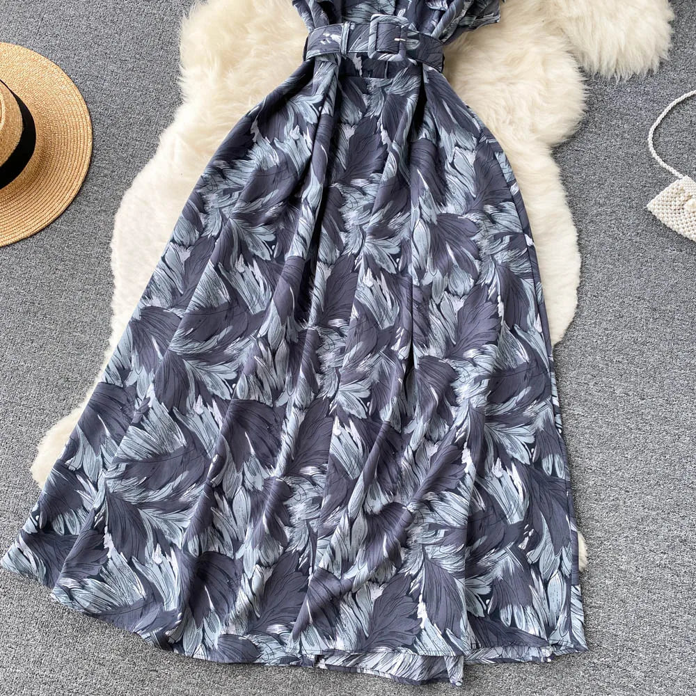 Ruffled Belted Maxi Shirt Dress
