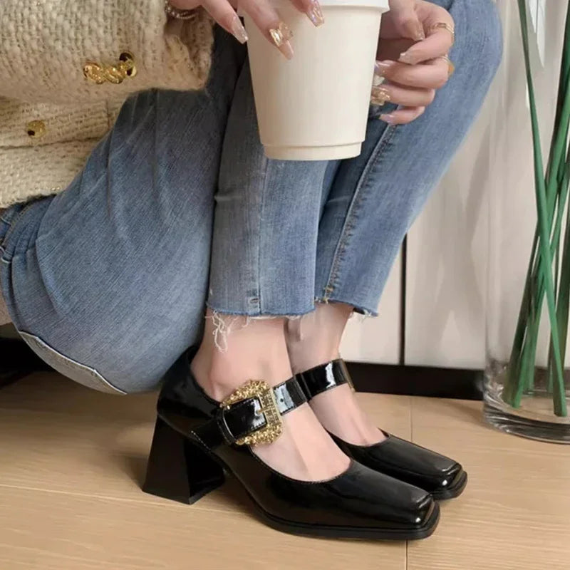 Black Patent Leather Mary Jane Block Heels on Luulla