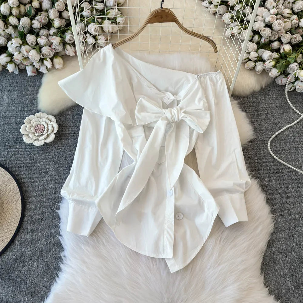 Contrast Bow Blouse White