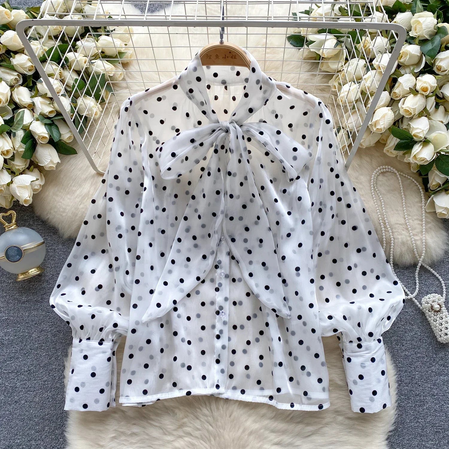Active USA White Polka Blouse Sheer main image 0