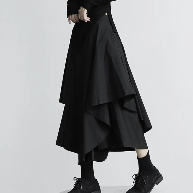 Black Asymmetrical Long Umbrella Skirt